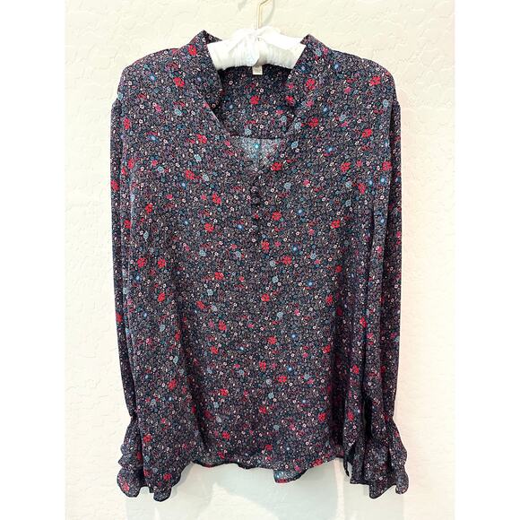 ETCETERA | 100% Silk Floral Blouse Black Multicolor Long Sleeve | Size 12 - Picture 1 of 7